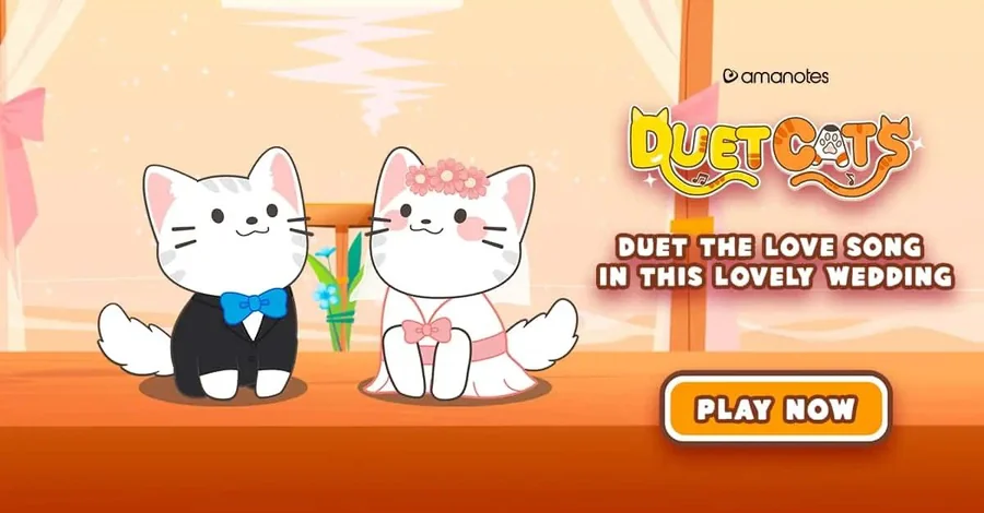 Duet Cats: Cat Cute Game, promotional banner with two cats at a wedding